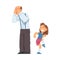 Grandpa Playing Hide-and-seek with His Granddaughter Vector Illustration