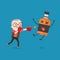 Grandpa punching liquor bottles to knock out.