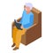 Grandpa reading book icon isometric vector. Grandfather story