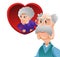 Grandpa still love grandma, he stand beside red heart with grandma inside. Golden jubilee or golden wedding anniversary