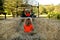 Grandpa taking granddaughter on a hayride