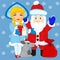 Grandparent frost and snow maiden on background snowflake