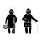 Grandparent stick figure old grandpa and grandma vector set. Grandfather with walking stick and grandmother with crutch, bag icon