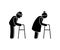 Grandparent stick figure old man and woman vector set. Grandfather and grandmother couple with walking aids, mobility walker icon