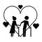 Grandparents couple with hearts silhouettes