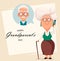 Grandparents day greeting card. Grandmother calling to grandfather