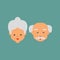 Grandparents day greeting card. Grandmother and grandfather standing together. Grandpa with cane and grandma with gift box. Vector