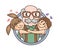 Grandparents Day. Smiling grandchildren Hugging Their Grandfather.  Chibi Cartoon vector illustration. Funny greeting card.