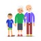 Grandparents and grandchildren. Grandma, grandpa and grandson. Grandmother holding boy hand and holds grandfather hand.