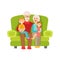 Grandparents And Grandchildren Sitting On The Sofa, Part Of Grandparent Grandchild Passing Time Together Set