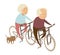 Grandparents grandmother and grandfather couple with dog riding bicycle tandem