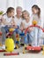 Grandparents and little granddaughters doing exercises