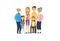 Grandparents parents children girl wheelchair , multi generation family, full length avatar on white background, happy