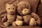 Grandparents vintage teddy bear lovers. Old-aged toy married couple.