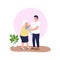 Grandson giving grandmother flowers flat color vector detailed characters