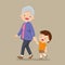 Grandson walking with his grandmother