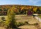 Grandview Farm barn with fall colors in Vermont