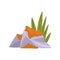 Granite Boulder with Grass and Moss, Natural Landscape Design Element Vector Illustration