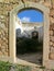 Granite door in old stone fortification, Caprera Island, Sardinia, Italy