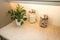 Granite Kitchen Counter With Decorator Items In Corner