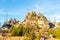 Granite rock formation with wooden cross on the top of Hochstein near Dreisesselberg, Tristolicnik. Border between