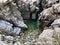 Granite rock formations in the Maggia river in the Maggia Valley or Valle Maggia, Tegna