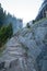 Granite stone steps leading up to Vernal Falls on the Mist hiking trail in Yosemite National Park in California USA