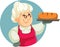 Granny Holding Freshly Baked Bread Vector Cartoon