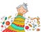 Granny knitting, crafting or handmade concept, cartoon illustration