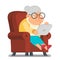 Granny with tablet internet surfing fun education old lady character cartoon flat design vector illustration