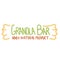 Granola bar 100 percents natural product logotype. Handwritten green and orange signboard shaped as granola bar.