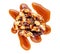 Granola bar with roasted nuts and caramel  isolated on white background. Muesli bar Top view