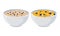 Granola in bowls set. Muesli with blueberry in bowl with milk vector illustration