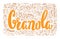 Granola. Cereal food label, muesli, nuts, grains