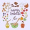 Granola homemade. Ingredients for making granola. Healthy breakfast. Hand drawn vector illustration