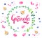 Granola lettering pink logo design in watercolor circle of twigs with figs, blueberries and seeds