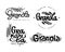 Granola logo set vector. Collection of lettering compositions with spikelets and decorative elements. Calligraphy. Food