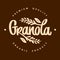 Granola logo vector. Organic product premium quality. Lettering with spikelets. Handwritten calligraphy. Healthy food