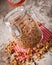 Granola in open glass jar