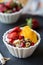 Granola with Orange,Strawberry on yogurt