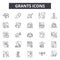 Grants line icons, signs, vector set, outline illustration concept