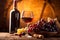 grape background luxury alcohol beverage wine bottle glass drink food winery. Generative AI.