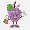 Grape Fruit cartoon mascot character waving and holding Shopping bags