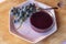 Grape pudding  on a wooden cutting board