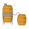 Grape Wine Pouring in Wooden Barrels for Storing in Cellar Vector Illustration