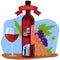 Grape wine product vector illustration, cartoon flat factory producting winemaking process concept with storage