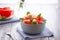 Grapefruit plate on wooden background. Citrus diet