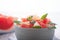 Grapefruit plate on wooden background. Citrus diet