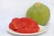 Grapefruit ruby of Siam or fresh red pomelo on white background,