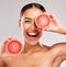 Grapefruit, woman skincare and beauty, vitamin c and wellness, healthy facial aesthetics and natural cosmetics of